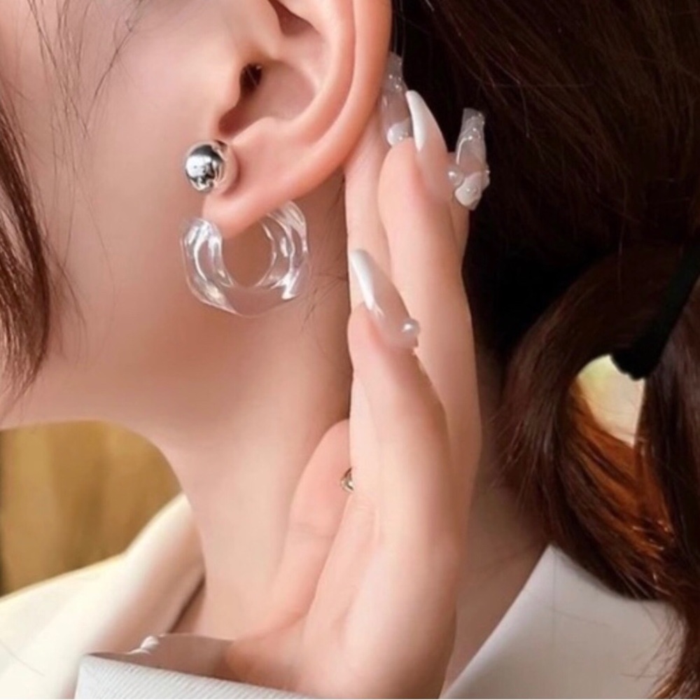 ✨3for$38  New Zara Clear Ball Back Resin Hoop Earrings 925 Silver Post